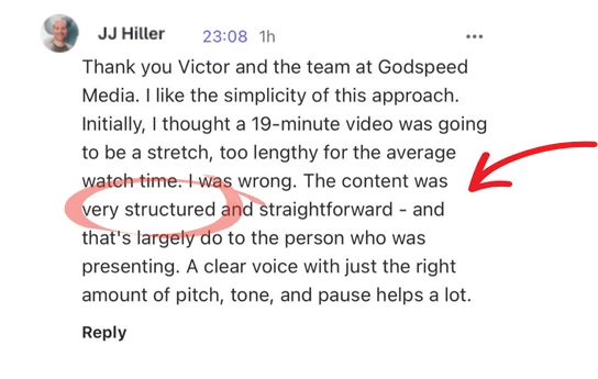 JJ Hiller testimonial - structured and straightforward content